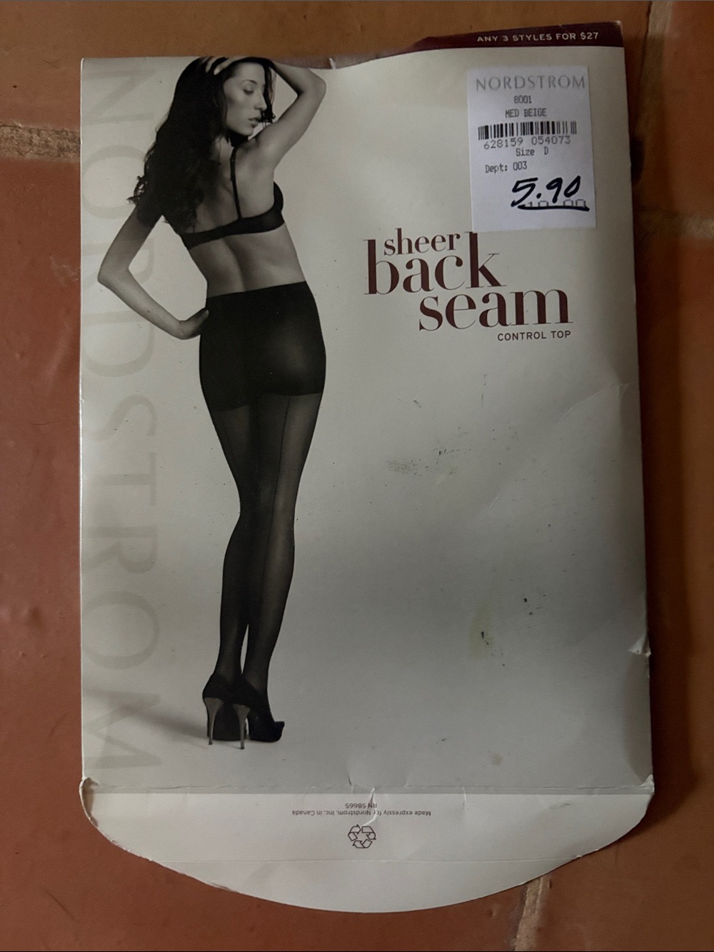 Nordstrom Medium Beige Sheer Back Seam Control Top Hosiery